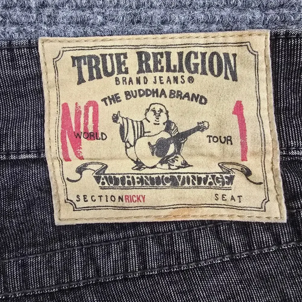 True Religion Ricky Twill Jeans Mens 40x33 Gray Relaxed Straight Flap Pocket